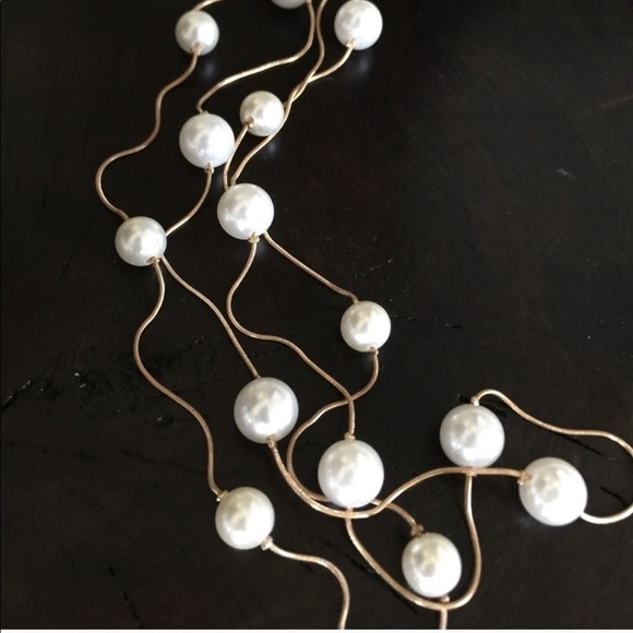Gold Pearl Necklace – Double Strand Snake Chain - Picture 1 of 4